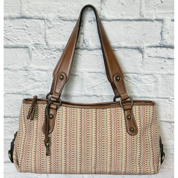 Fossil Multi Color Woven Satchel Handbag Shoulder Bag Rainbow Vtg Purse Y2K - Picture 1 of 16